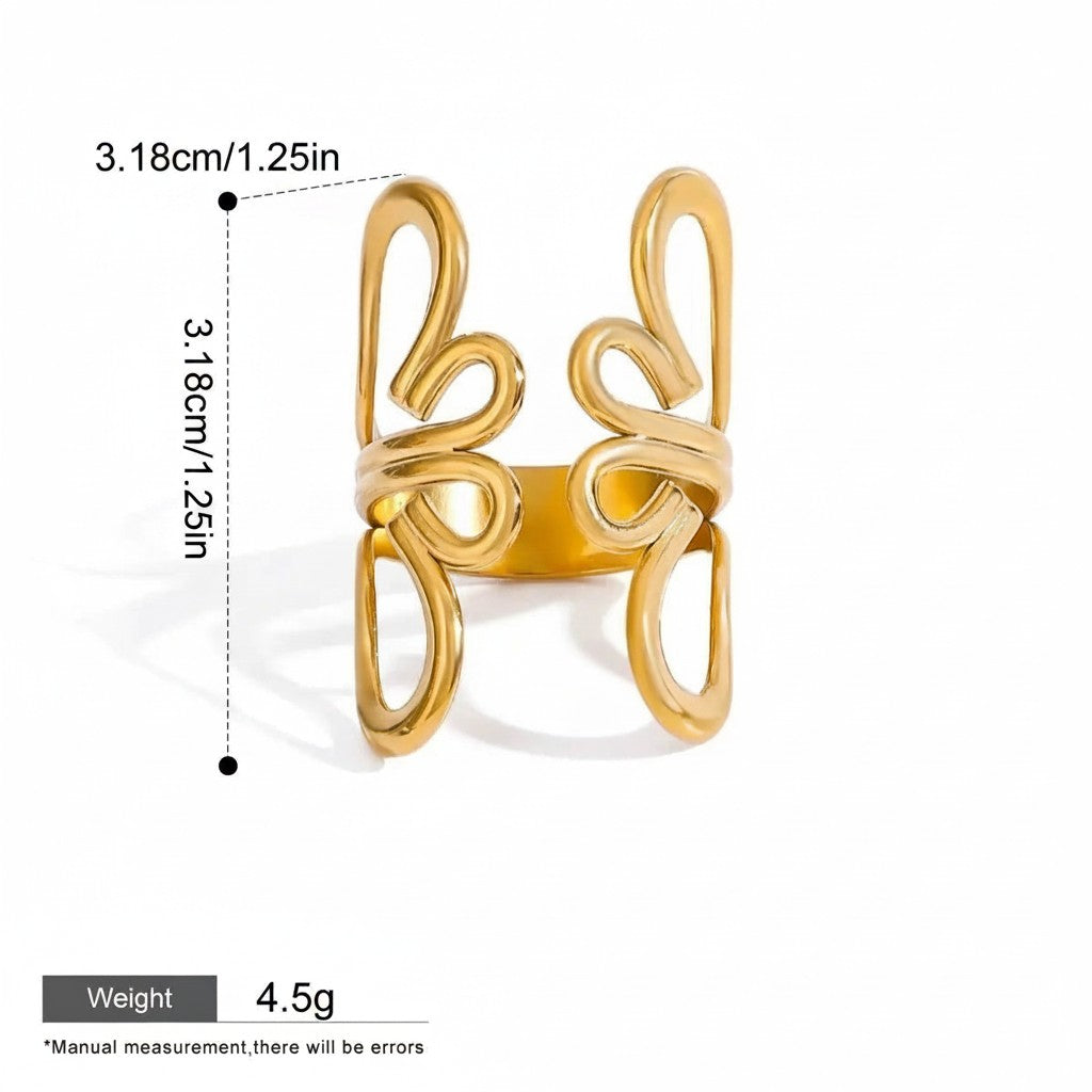 Seraphina Treasures Aurelune gold abstract geometric cuff ring, waterproof and hypoallergenic.