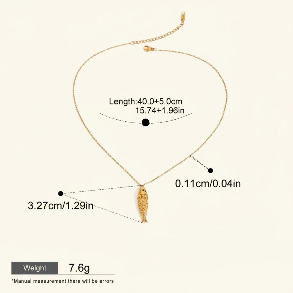 Seraphina Treasures Eira gold carp pendant necklace with adjustable chain, 40.0+5.0cm length.