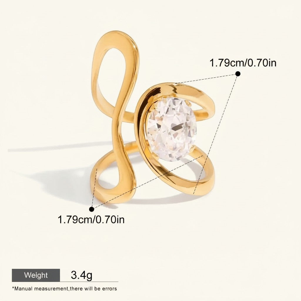 Seraphina Treasures Emerya Rings: gold-tone adjustable ring with oval cubic zirconia, waterproof & hypoallergenic.