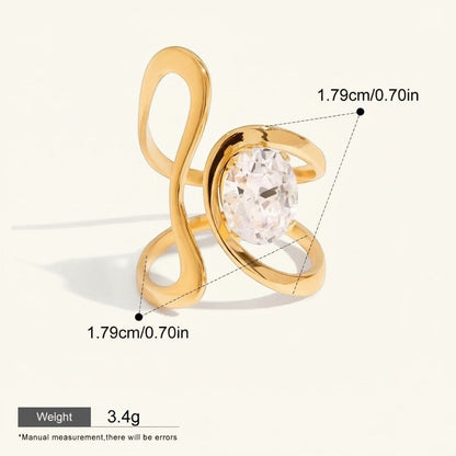 Seraphina Treasures Emerya Rings: gold-tone adjustable ring with oval cubic zirconia, waterproof & hypoallergenic.