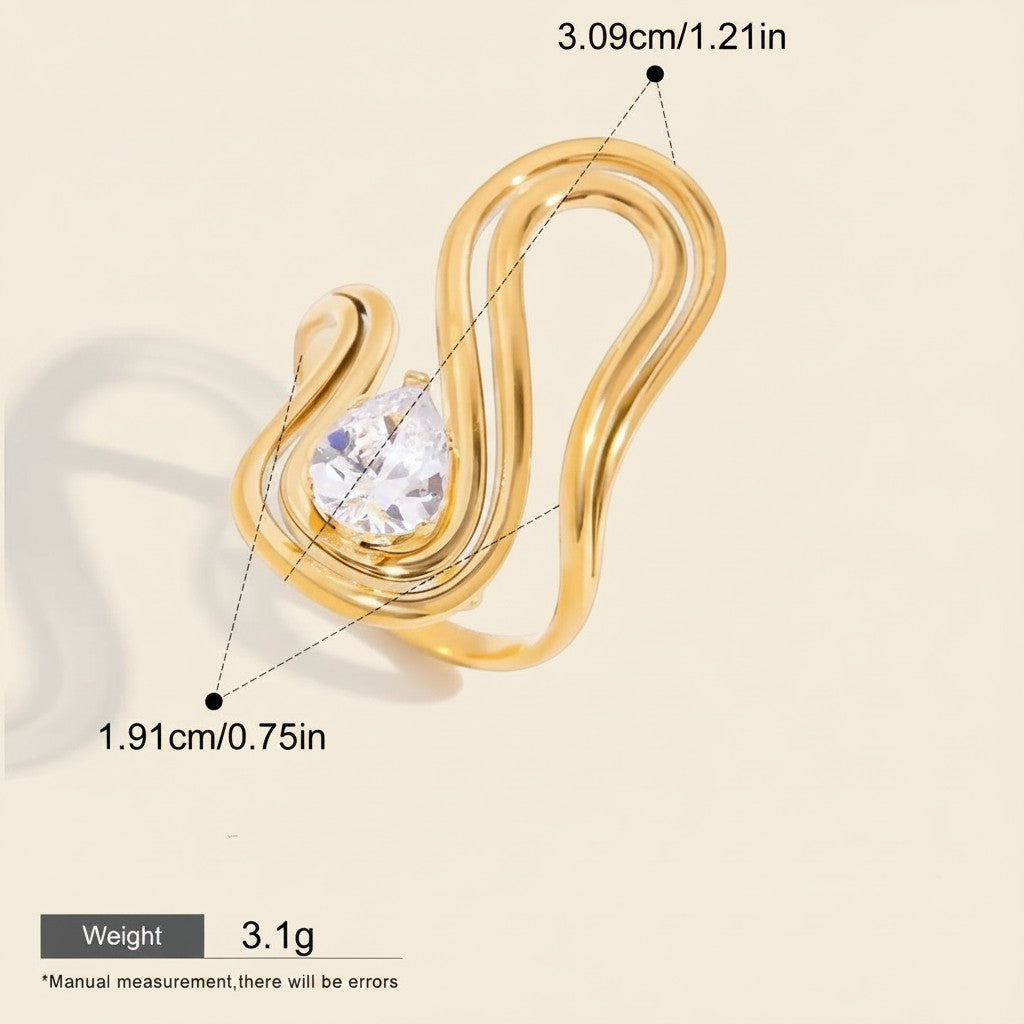 Seraphina Treasures Emerya Rings: gold-tone, slender, adjustable ring with a pear-cut clear cubic zirconia.