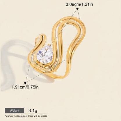 Seraphina Treasures Emerya Rings: gold-tone, slender, adjustable ring with a pear-cut clear cubic zirconia.