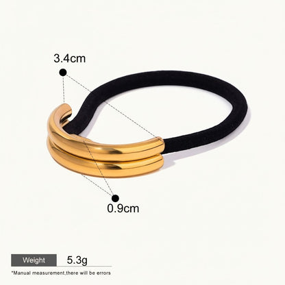Seraphina Treasures Glintara gold U-shaped multi-layer hollow hair accessory with black elastic band.