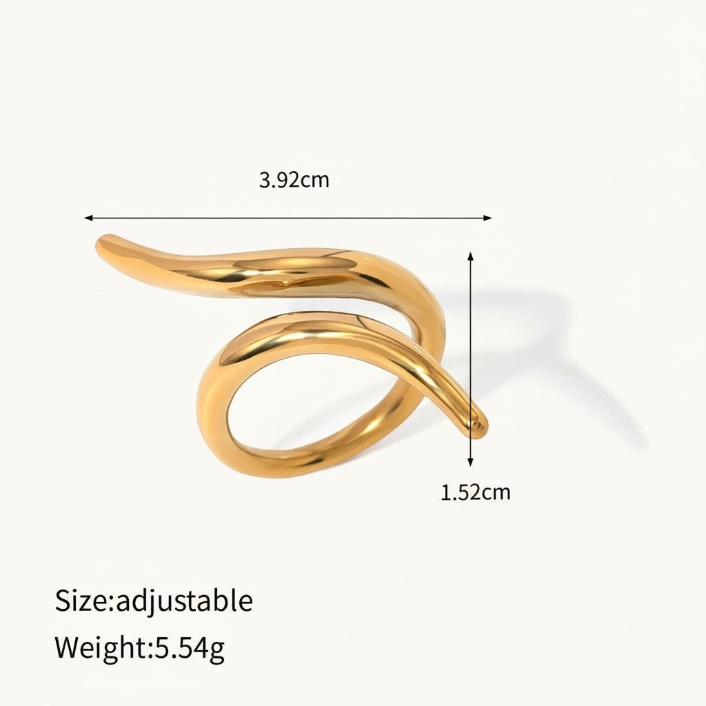 Seraphina Treasures gold abstract wavy ring with adjustable size and geometric design.