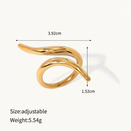 Seraphina Treasures gold abstract wavy ring with adjustable size and geometric design.