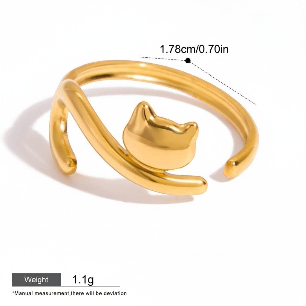 Seraphina Treasures gold-tone adjustable ring with a sleek geometric cat design, perfect for animal lovers.