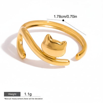 Seraphina Treasures gold-tone adjustable ring with a sleek geometric cat design, perfect for animal lovers.