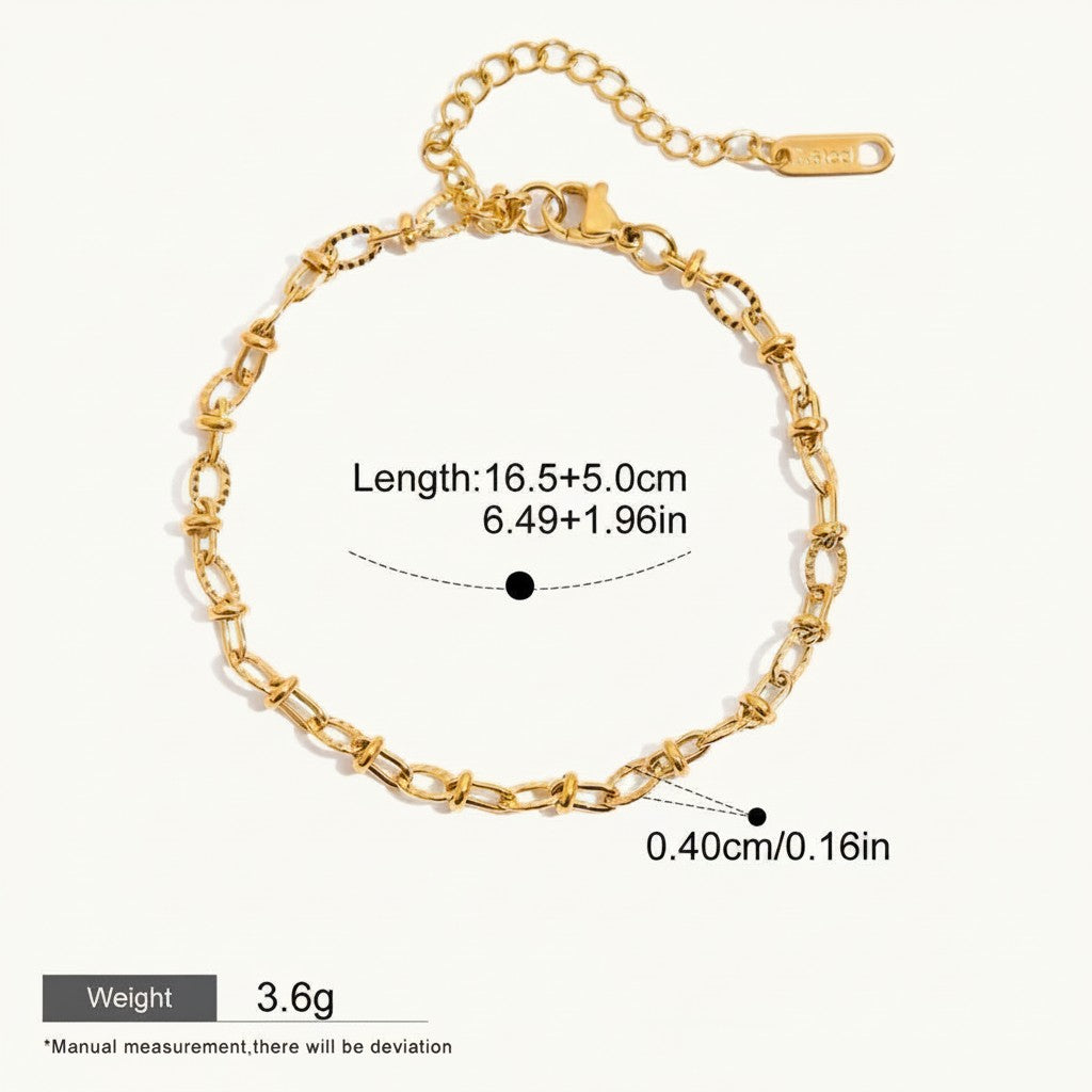 Seraphina Treasures gold-tone stainless steel Chrysara bracelet with oval links, adjustable length, waterproof and hypoallergenic.