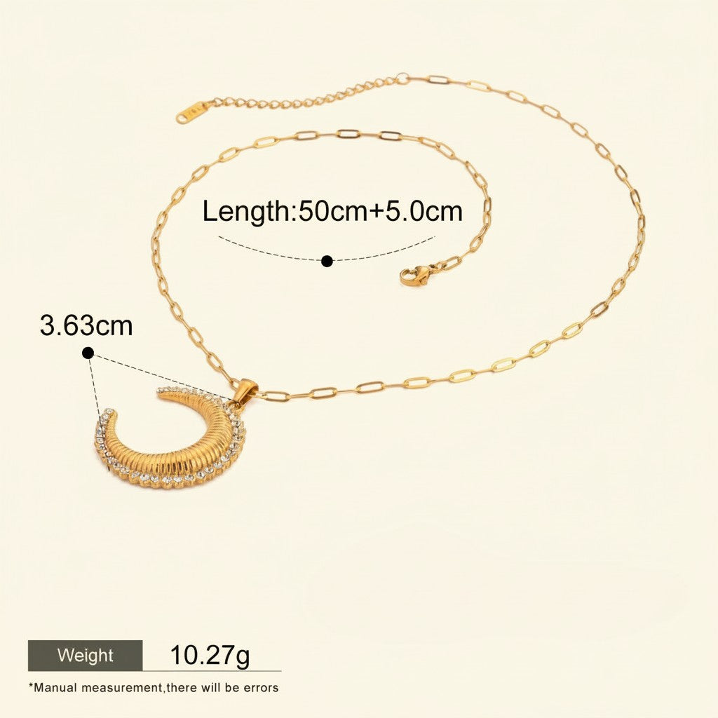 Seraphina Treasures gold plated crescent moon necklace with zirconia stones, 50cm chain length.