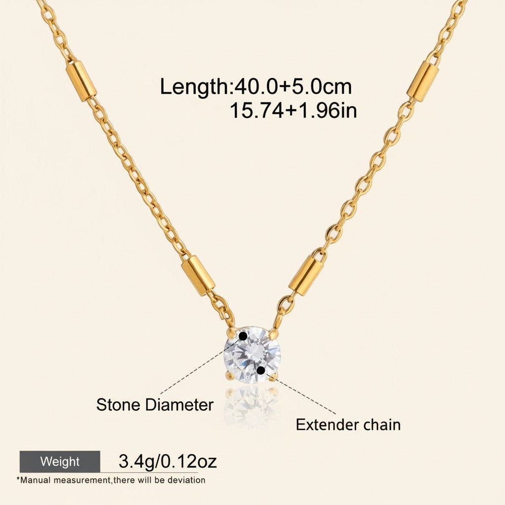 Seraphina Treasures Elarion gold necklace with cubic zirconia pendant and extender chain. Waterproof and hypoallergenic.