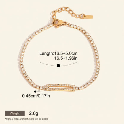 Seraphina Treasures Hestia gold-tone bracelet with clear cubic zirconia stones and adjustable clasp. Waterproof and hypoallergenic.