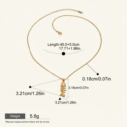 Seraphina Treasures Morwenna gold-tone fish skeleton pendant necklace, 45.0+5.0cm length.