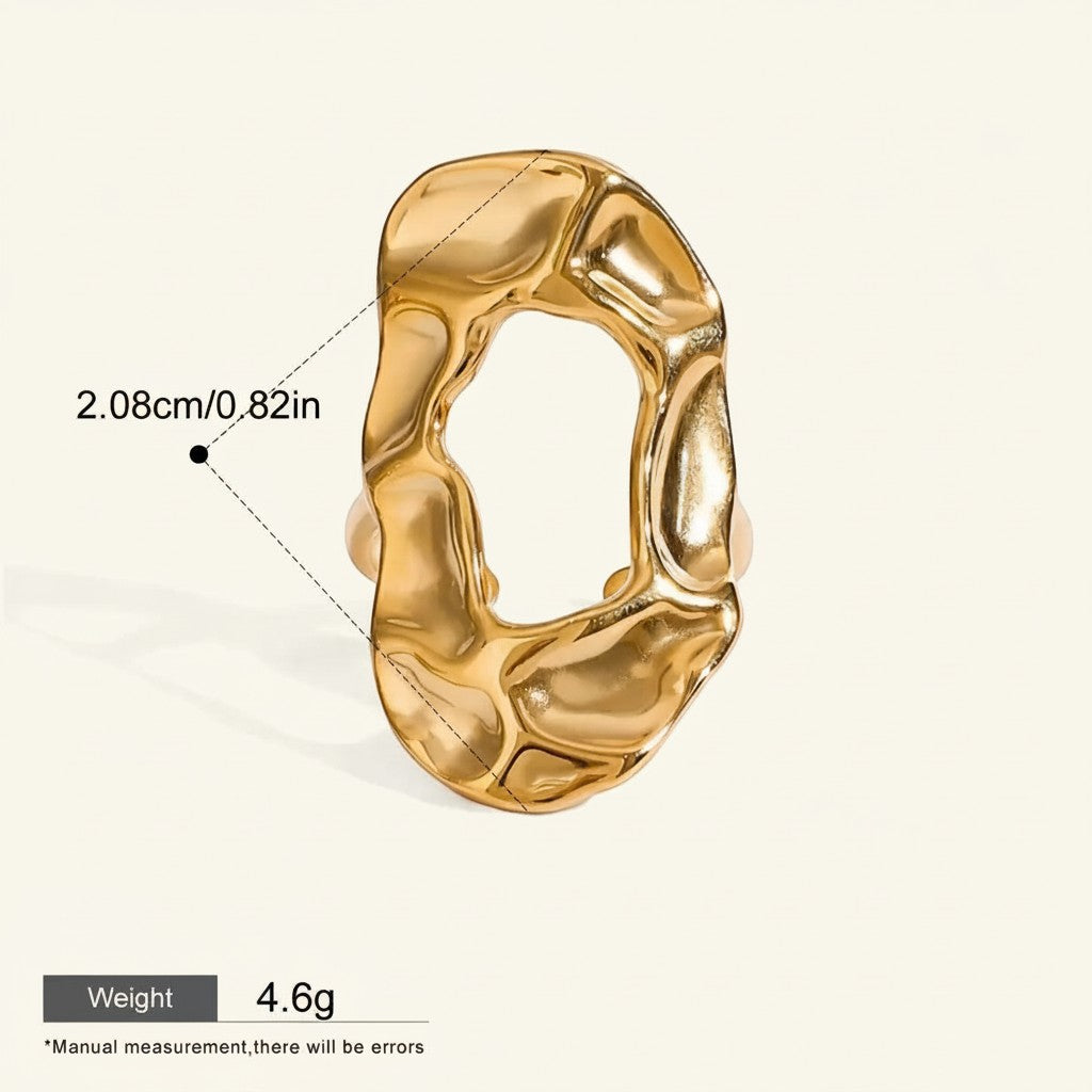 Seraphina Treasures Thyra gold hammered open ring with irregular shape, waterproof and hypoallergenic.
