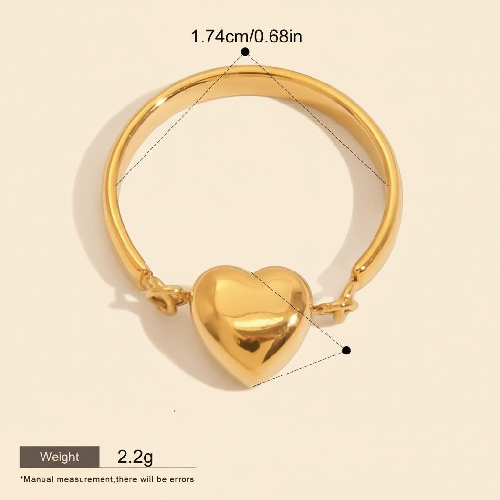 Seraphina Treasures gold heart ring, waterproof and hypoallergenic, 1.74cm band width, 0.73cm heart charm.