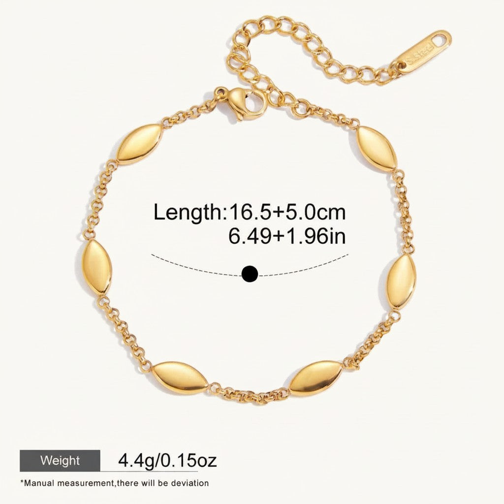 Seraphina Treasures gold-tone stainless steel Niobe bracelet with oval links and adjustable clasp. Waterproof and hypoallergenic.
