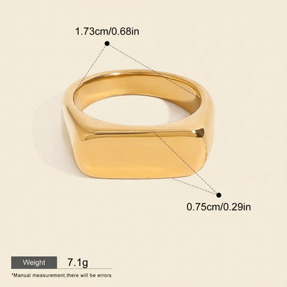 Seraphina Treasures Thalora gold signet ring with a smooth, polished finish and geometric design. Waterproof and hypoallergenic.