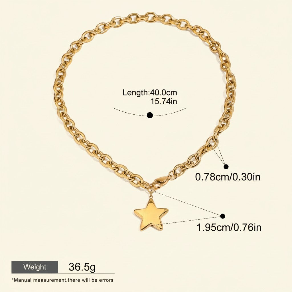 Seraphina Treasures Orla gold-tone stainless steel necklace with a chunky chain and a star pendant. Features a 40cm length.