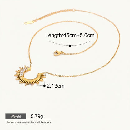 Seraphina Treasures gold sun pendant necklace with zirconia stones, 45cm+5cm adjustable length.