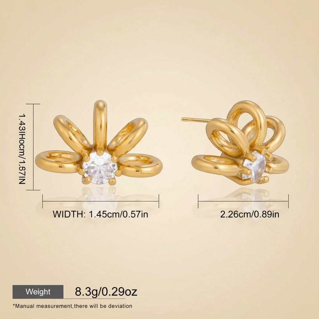 Seraphina Treasures gold hollow circle earrings with zircon stones, flower design, hypoallergenic.