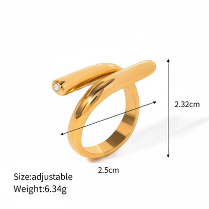Seraphina Treasures Ariadne gold ring with zirconia edge, adjustable size, modern artistic design.