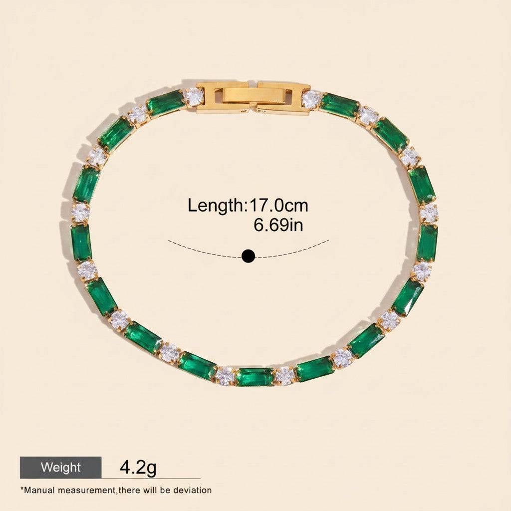 Seraphina Treasures gold-tone bracelet with alternating emerald-cut green zirconia and round clear cubic zirconia stones.