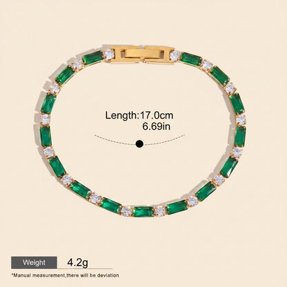 Seraphina Treasures gold-tone bracelet with alternating emerald-cut green zirconia and round clear cubic zirconia stones.