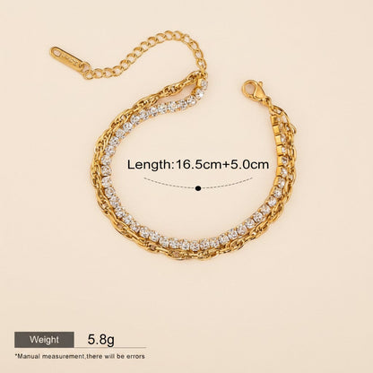Seraphina Treasures Ithela gold-tone bracelet with two rows of clear sparkling stones and a delicate chain. Waterproof and hypoallergenic.