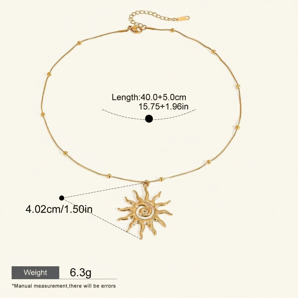 Seraphina Treasures Liora gold-tone sun pendant necklace with beaded chain, 40cm length.