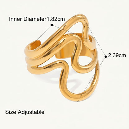Seraphina Treasures Lyrica gold-tone adjustable ring with irregular open design and ripple texture.