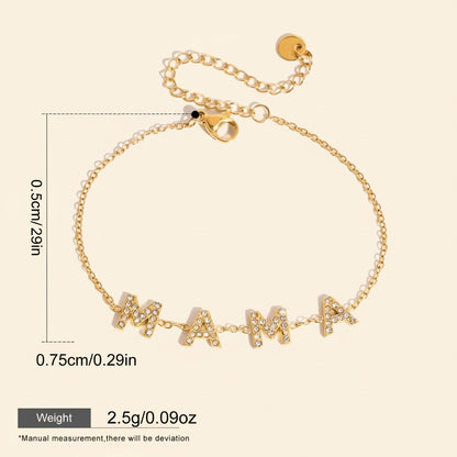 Seraphina Treasures gold-tone bracelet with crystal-studded 'MAMA' charms, adjustable length, perfect for moms.