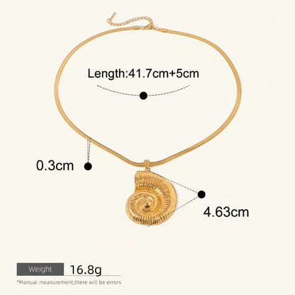 Seraphina Treasures Nymeris gold shell pendant necklace with snake chain, 41.7cm+5cm length, 0.3cm chain width.