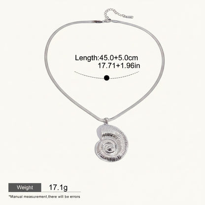 Seraphina Treasures Nymeris silver-tone ammonite shell pendant necklace with adjustable length.