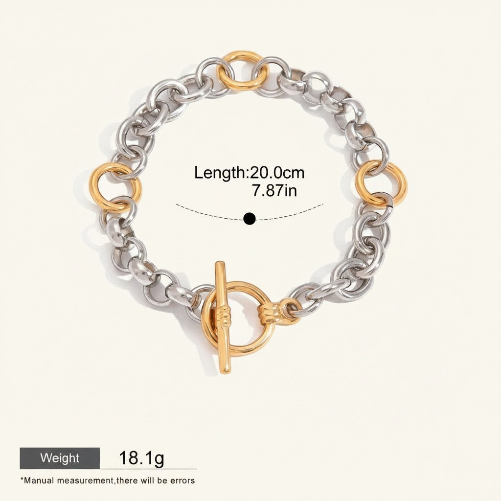 Seraphina Treasures Opaline bracelet with silver and gold tone chunky chain links and toggle clasp. Waterproof and hypoallergenic.