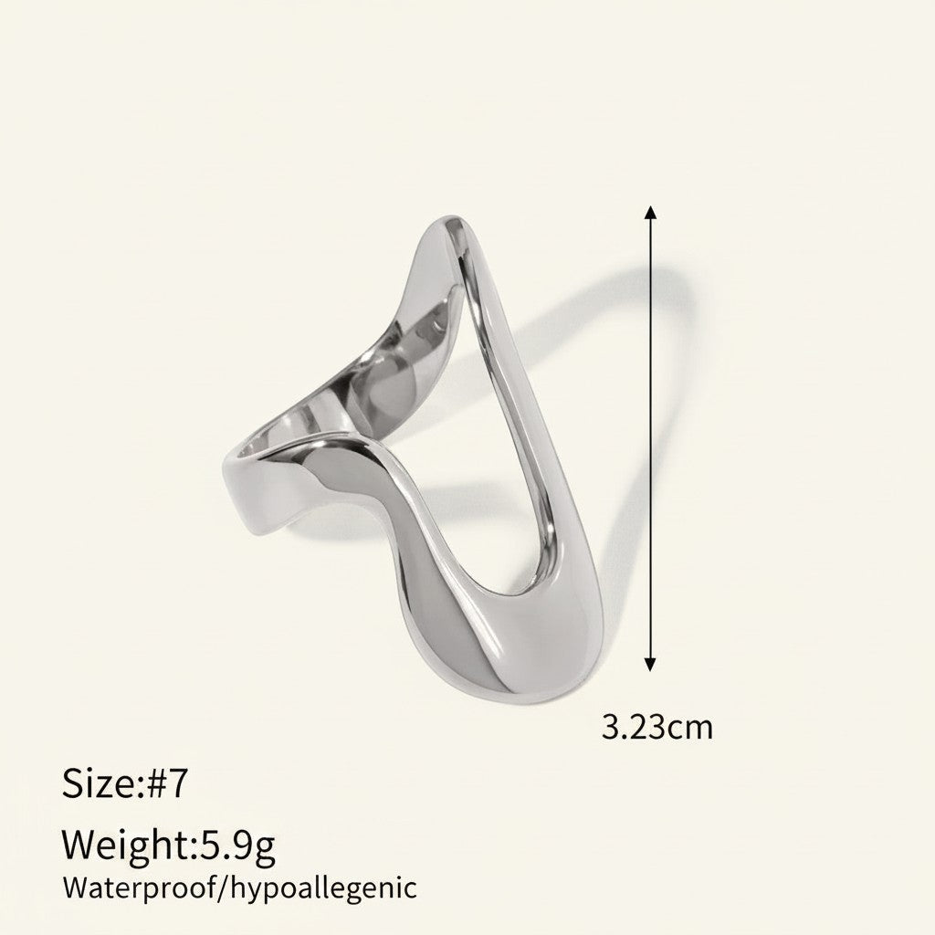 Seraphina Treasures Orvian silver abstract wave ring, size 7, 3.23cm height.
