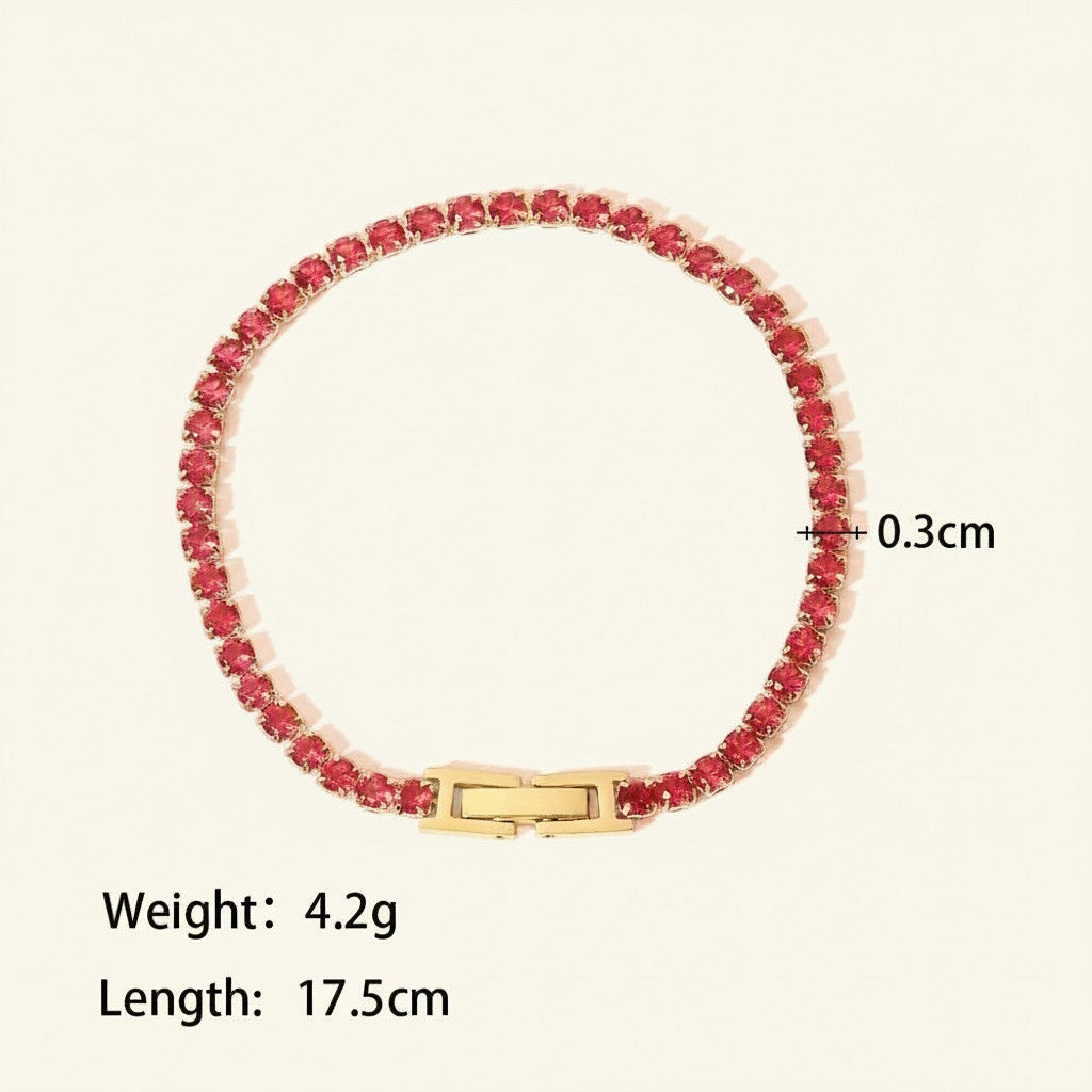 Seraphina Treasures Albina bracelet with red crystal zircon accents and gold-tone clasp, 17.5cm length.