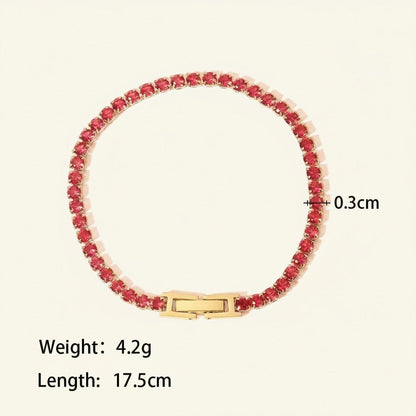 Seraphina Treasures Albina bracelet with red crystal zircon accents and gold-tone clasp, 17.5cm length.