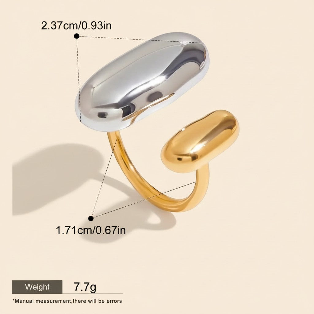 Seraphina Treasures Regara adjustable ring with a two-tone glossy finish, featuring a silver-tone top and gold-tone bottom.