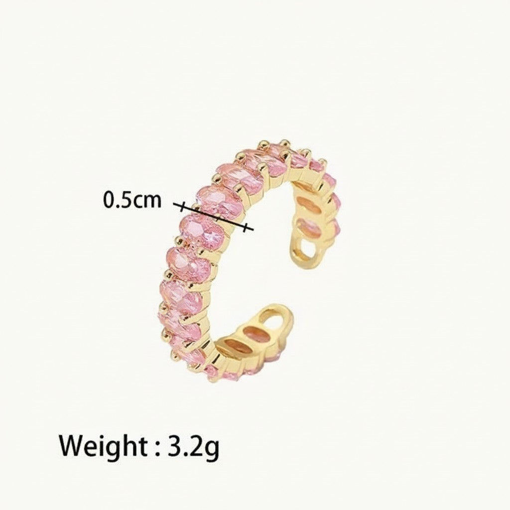Seraphina Treasures Seraphiel adjustable ring with pink cubic zirconia stones and gold-tone copper band.