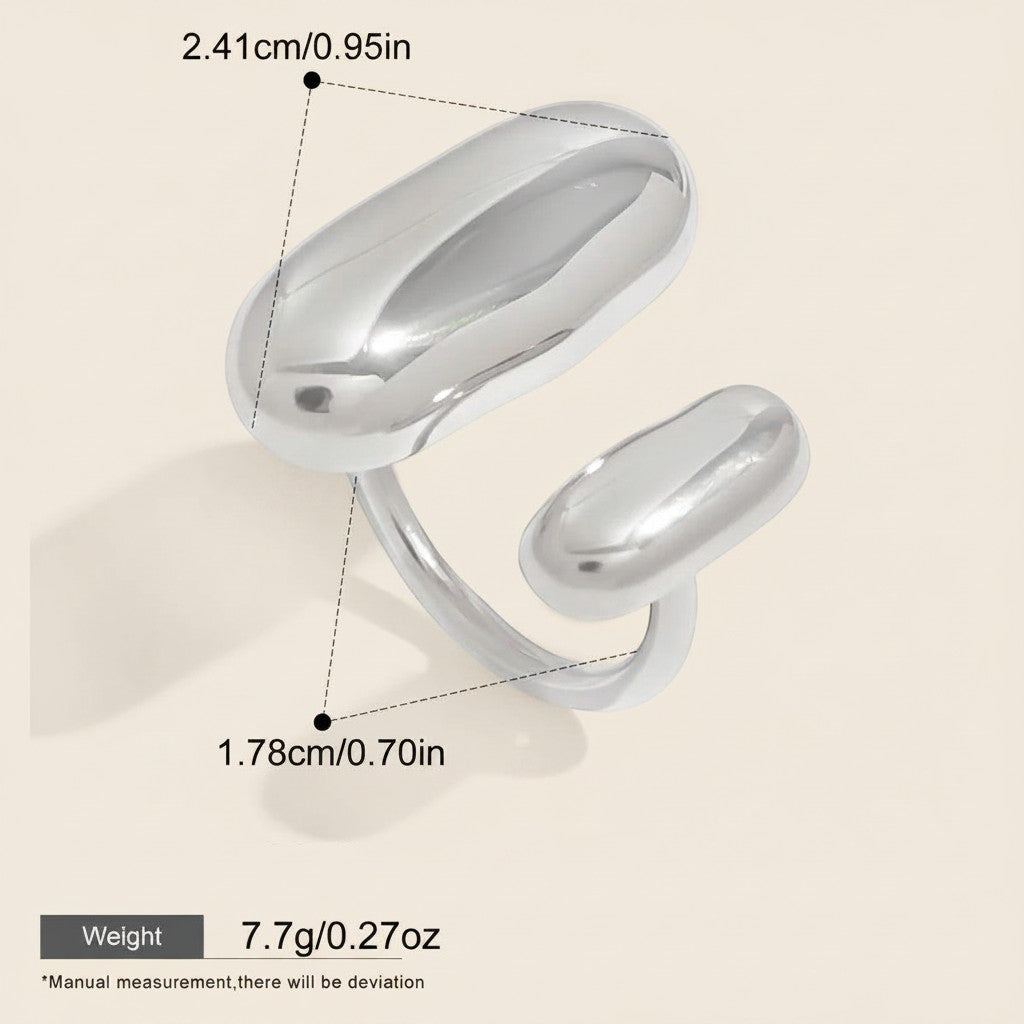 Seraphina Treasures Regara silver abstract ring with glossy finish and adjustable design.
