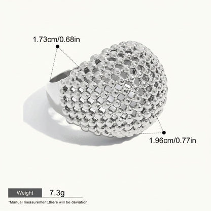 Seraphina Treasures silver hollow beaded dome ring, lightweight and stackable for versatile styling.