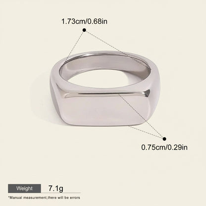 Seraphina Treasures Thalora silver-tone stainless steel signet ring with a smooth, geometric design. Waterproof and hypoallergenic.