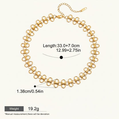 Seraphina Treasures Sorcha gold-tone necklace with a hollow clover-like link design and adjustable chain.