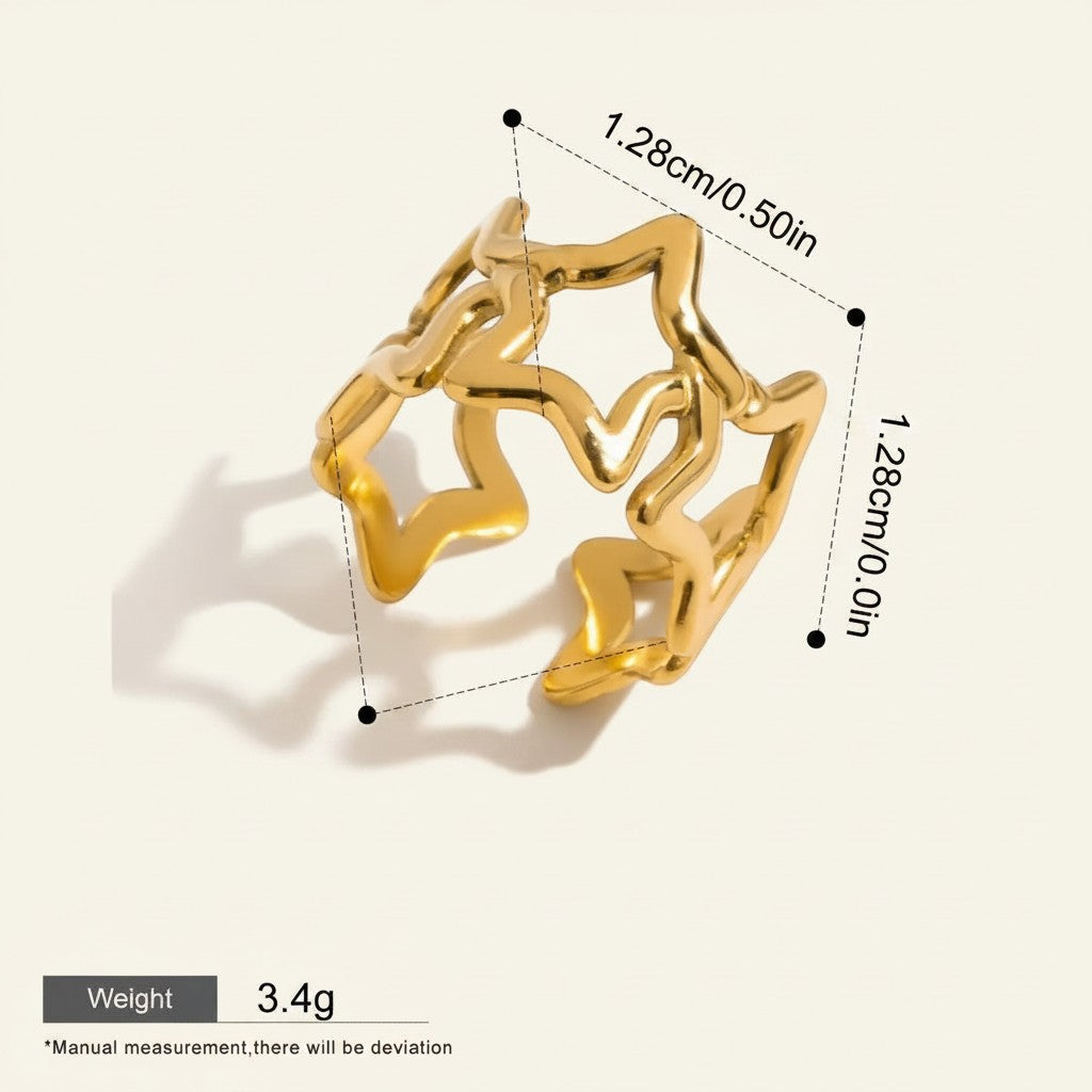 Seraphina Treasures Vespera gold-tone open ring with star motif, waterproof and hypoallergenic.