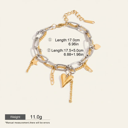 Seraphina Treasures Zorya two-layer bracelet with gold heart and star charms. Stainless steel.