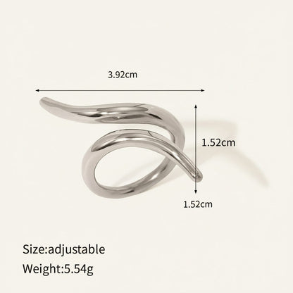 Seraphina Treasures Zyra silver adjustable geometric ring with a fluid, modern design.
